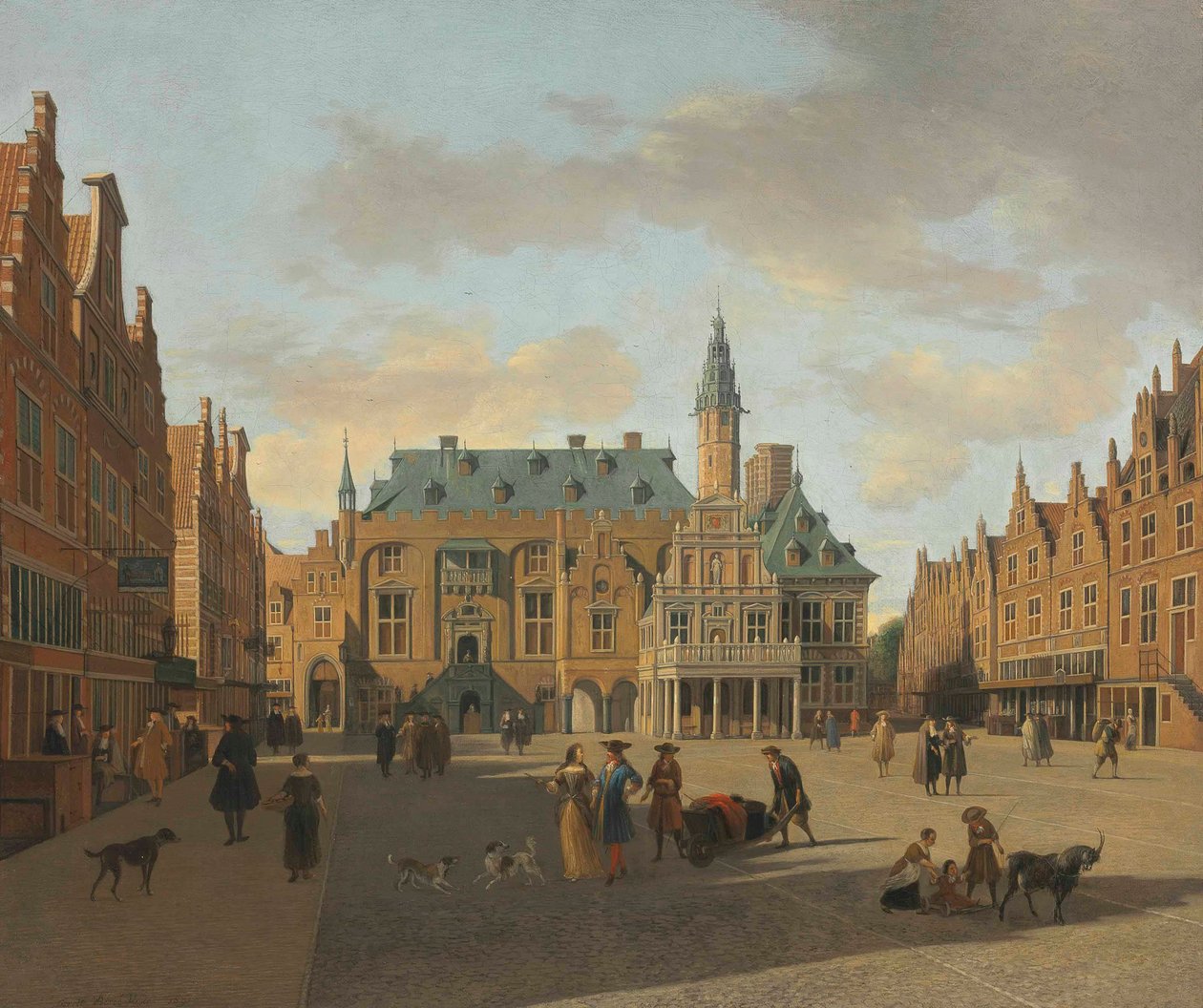 Grote Markt og rådhuset i Haarlem, set fra øst af Gerrit Adriaenszoon Berckheyde