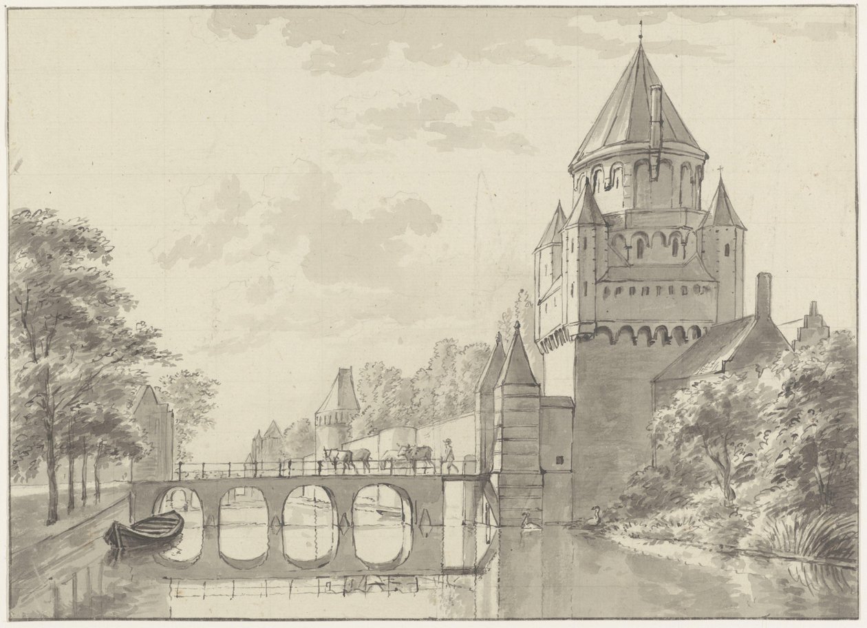 Udsigt over Kleine Houtpoort, Haarlem af Gerrit Adriaenszoon Berckheyde