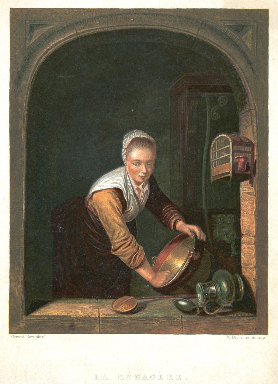 Husmoderen, c1630-1670 af Gerrit Dou