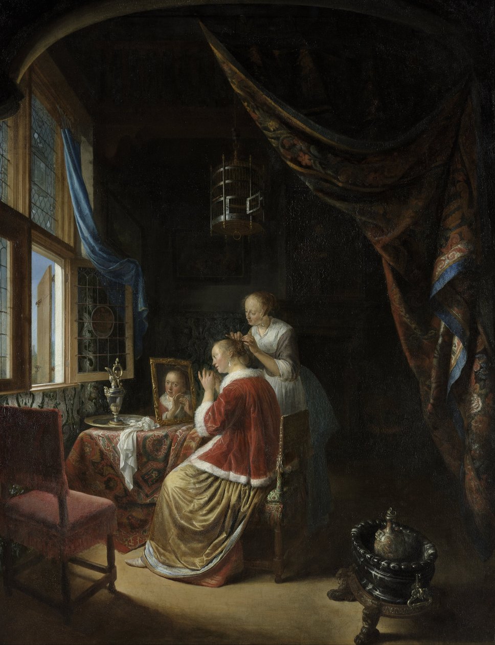 Ung kvinde på sit toilet af Gerrit Dou