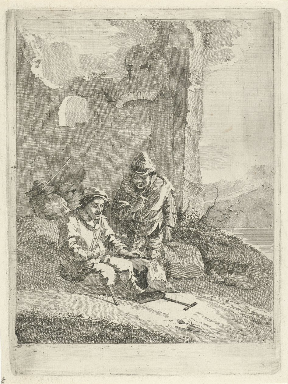 Fire figurer ved en ruin af Gerrit Groenewegen