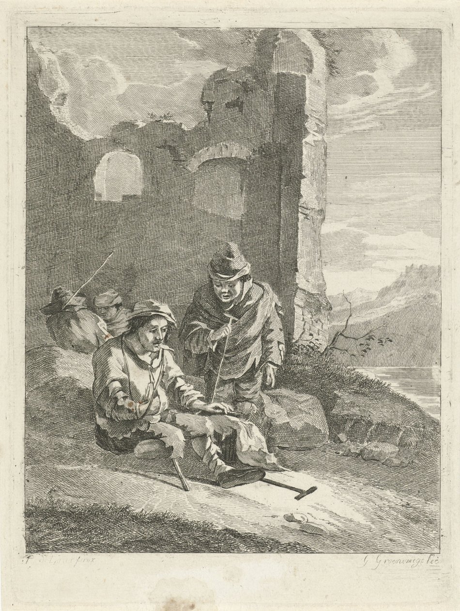 Fire figurer ved en ruin af Gerrit Groenewegen