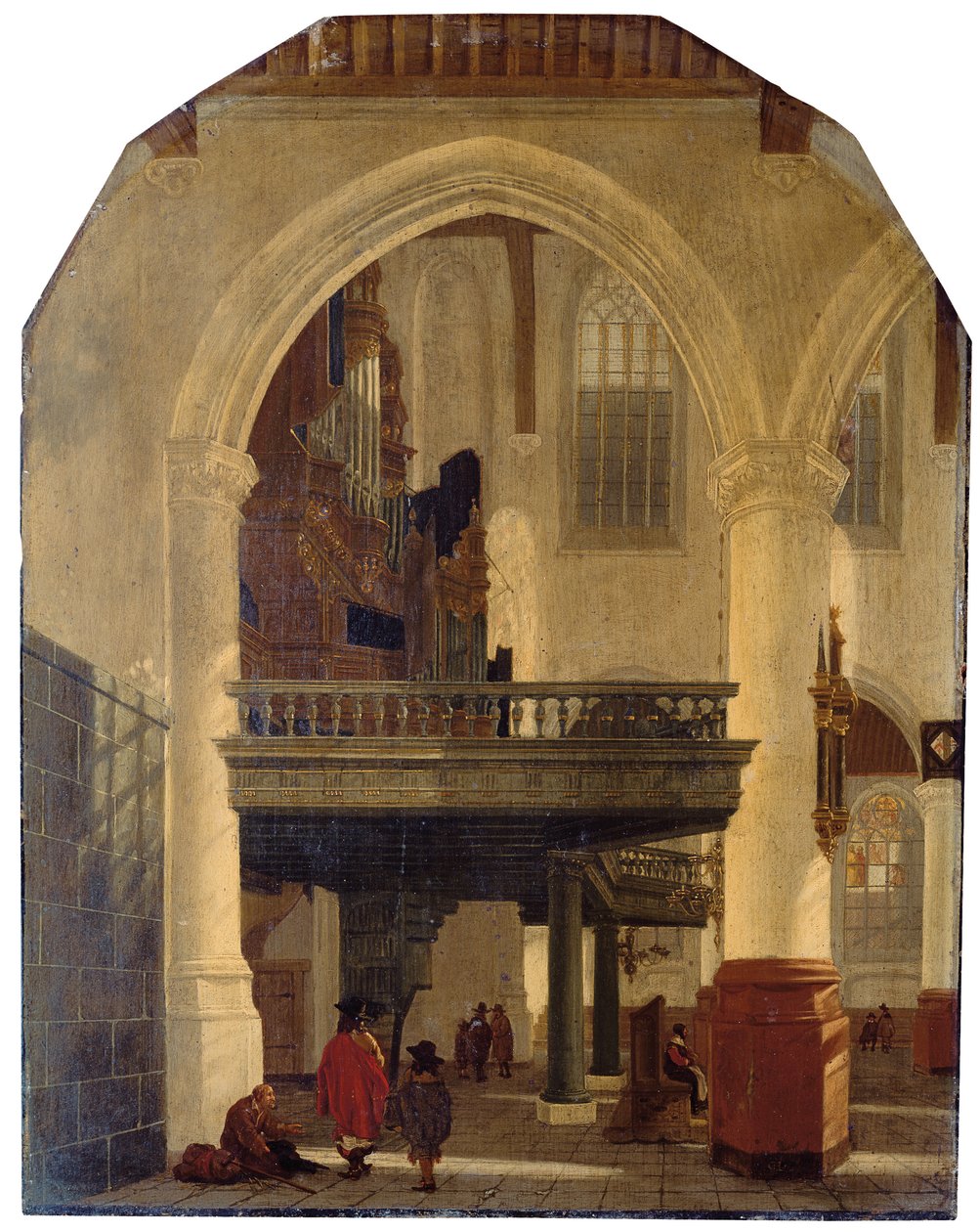 Den vestlige ende af Oude Kerk, Delft, fra den sydlige sideskib mod nord med orgelloftet af Gerrit Houckgeest