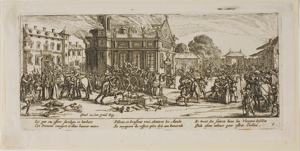 Ødelæggelse af et kloster, planche seks fra Krigens store elendighed af Gerrit Lucasz van Schagen