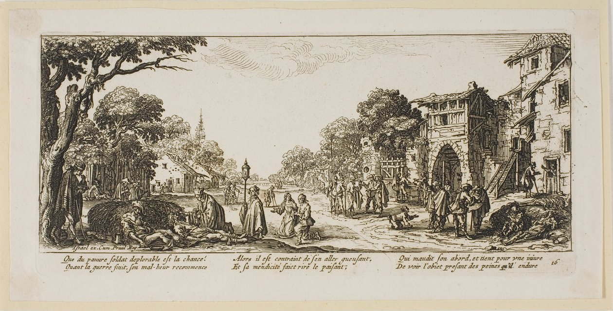 Døende soldater i vejkanten, planche 16 fra Krigens store elendighed af Gerrit Lucasz van Schagen