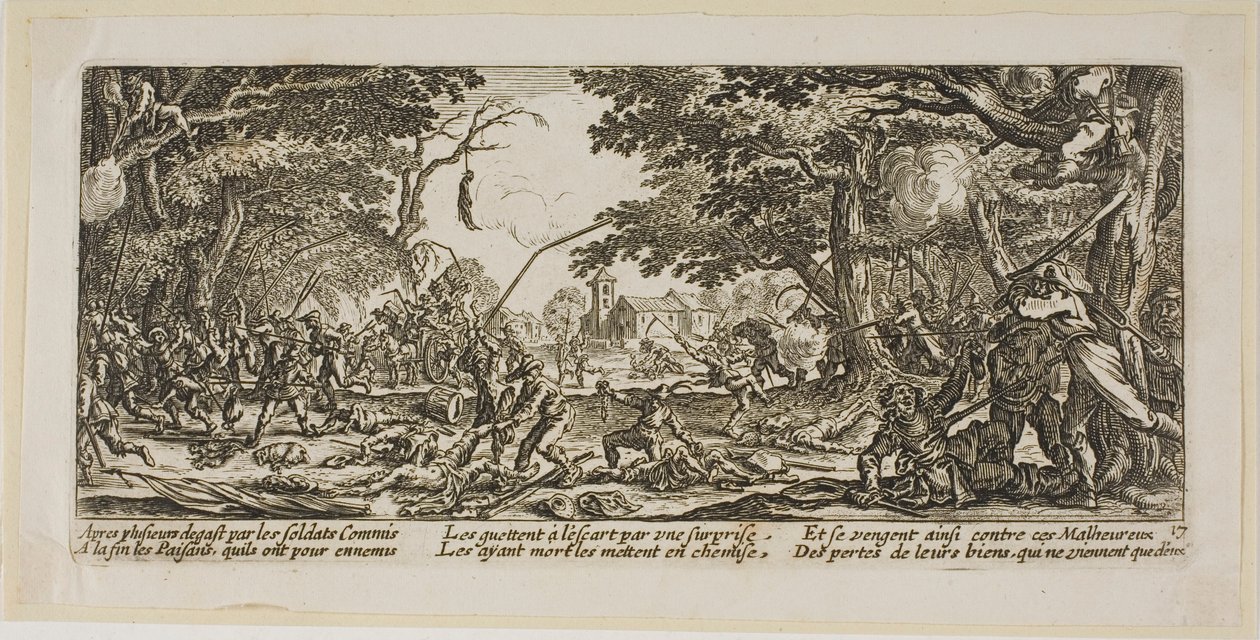 Bønderne hævner sig, planche 17 fra Krigens store elendighed af Gerrit Lucasz van Schagen
