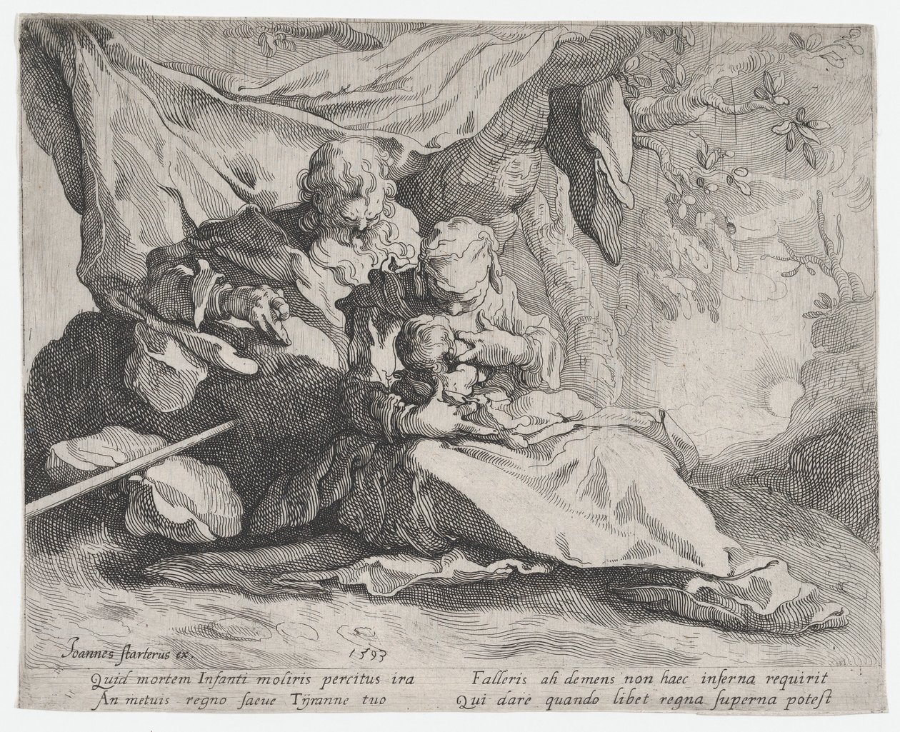 Resten på flugten til Egypten, 1593. af Gerrit Pietersz Sweelink