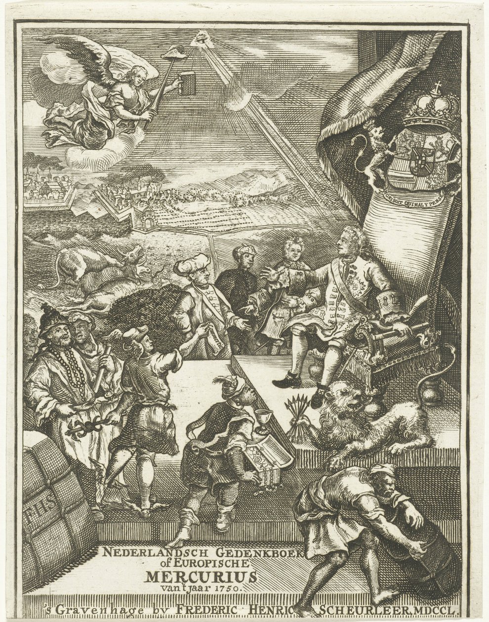 Titelside for European Mercury fra 1750 af Gerrit Sibersma (possibly)