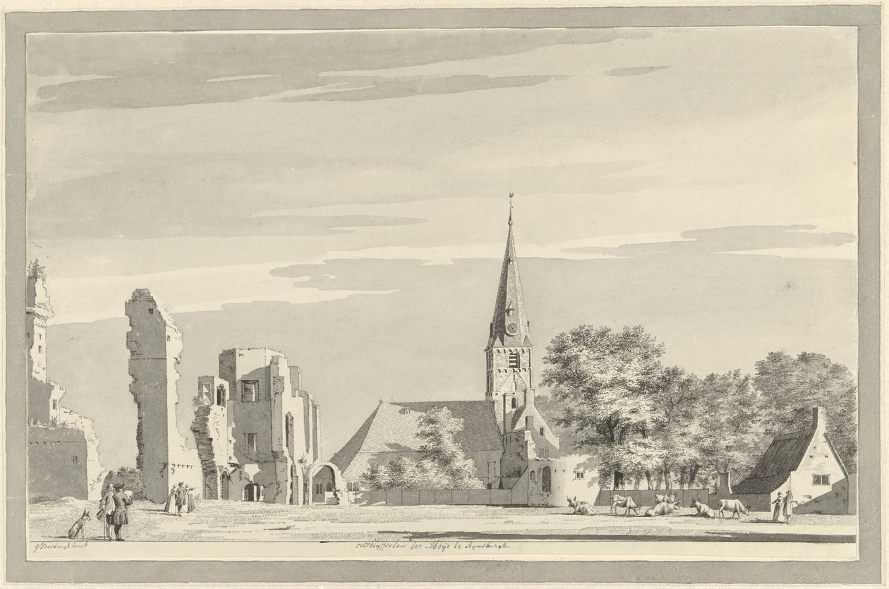 Ruinerne af klosteret Rijnsburg resterne af klosteret i Rijnsburgh (titel på objektet) af Gerrit Toorenburgh