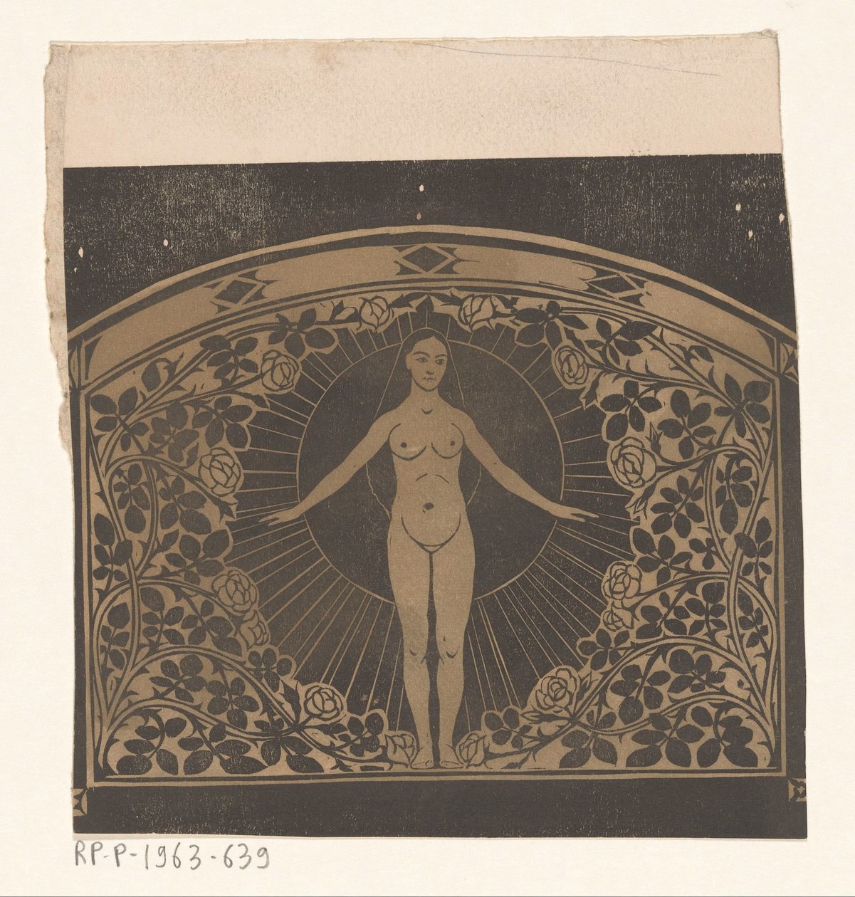 Design til rammen af ​​en 1901 kalender med en kvinde og blomster af Gerrit Willem Dijsselhof