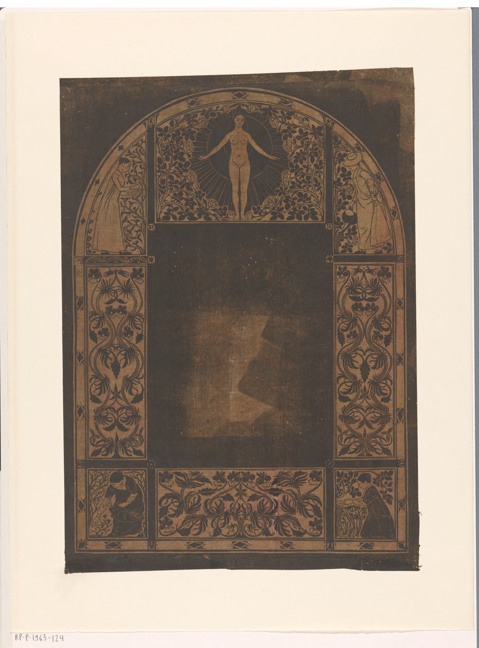 Design til en kalenderramme for 1901 med kvinder og blomster af Gerrit Willem Dijsselhof