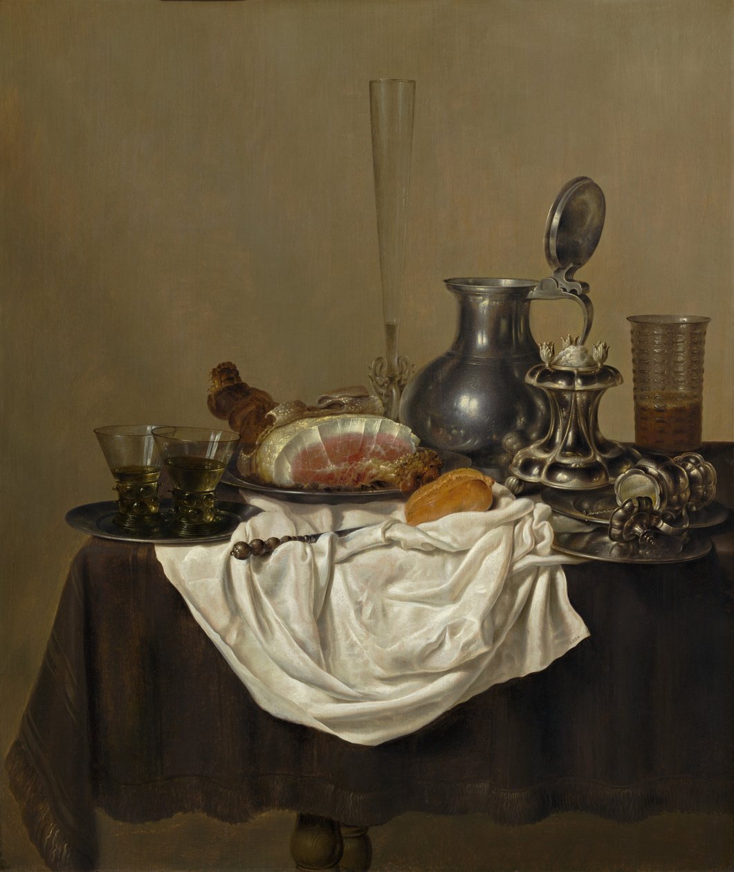 Stilleben med skinke, 1650. af Gerrit Willemsz. Heda