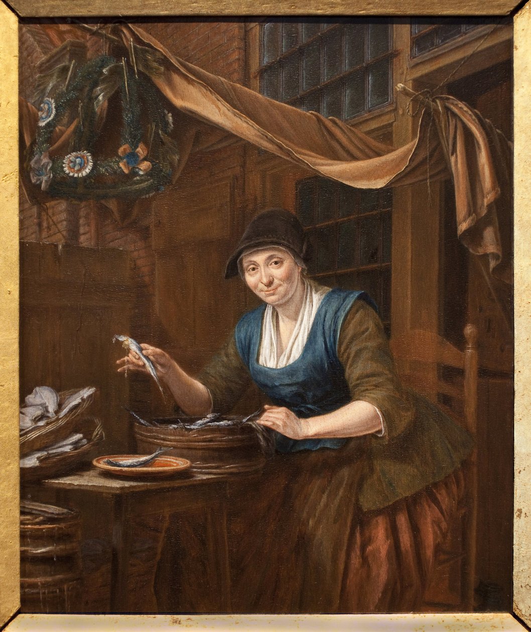 Fiskehandleren. Maleri af Gerrit Zegelaar (1719-1794), olie på træ, midten af 1700-tallet. Museum of Fine Arts i Angers. af Gerrit Zegelaar