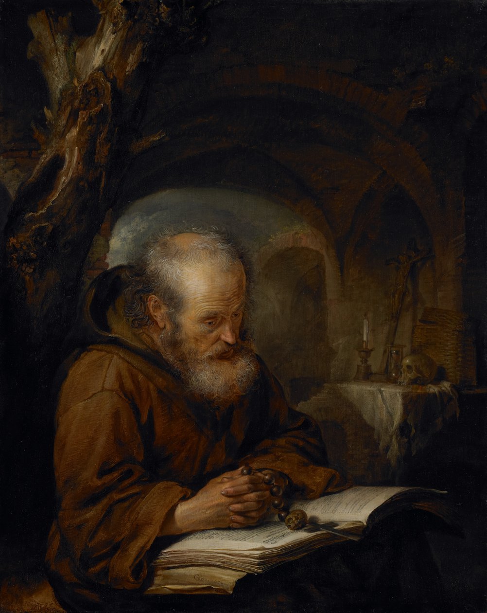 En eremit beder, 1670 af Gerrit Dou