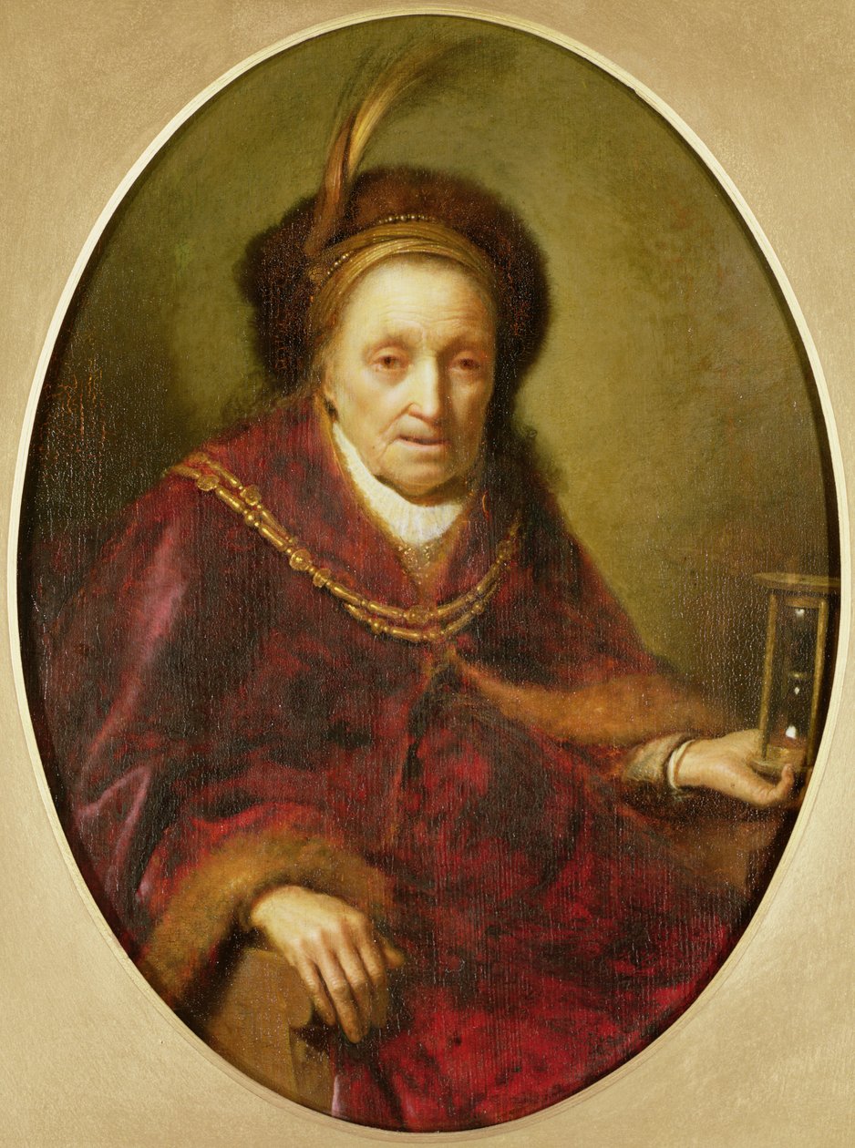 En gammel kvinde med et timeglas af Gerrit Dou