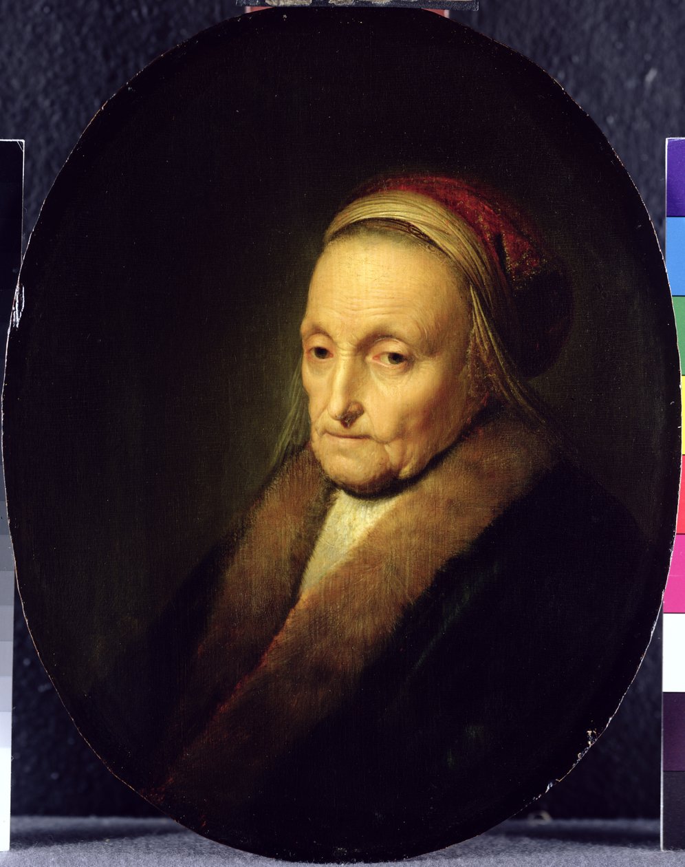 Hoved af en gammel kvinde med pelskrave, efter 1630 af Gerrit Dou