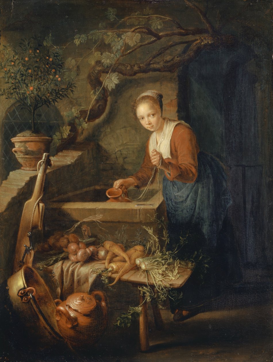 Køkkenpige ved Brønden, c.1650 af Gerrit Dou