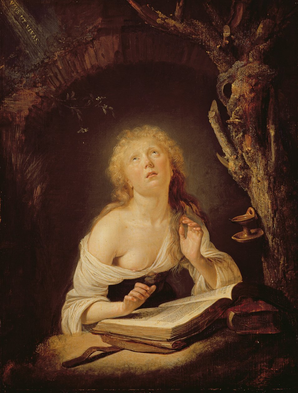 Den Hellige Jomfru (olie på egetræspanel) af Gerrit Dou