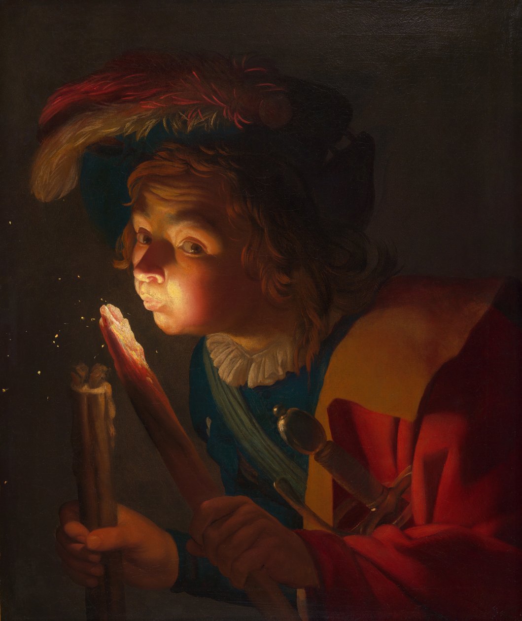 En dreng, der blæser på en brand, 162122. af Gerrit van Honthorst