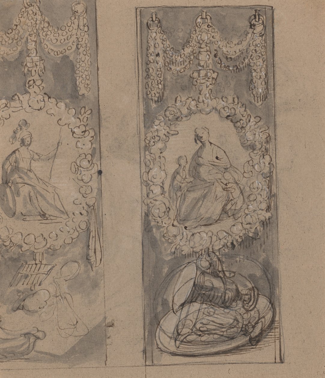 Dekorative motiver med guirlander (verso) af Gerrit van Honthorst