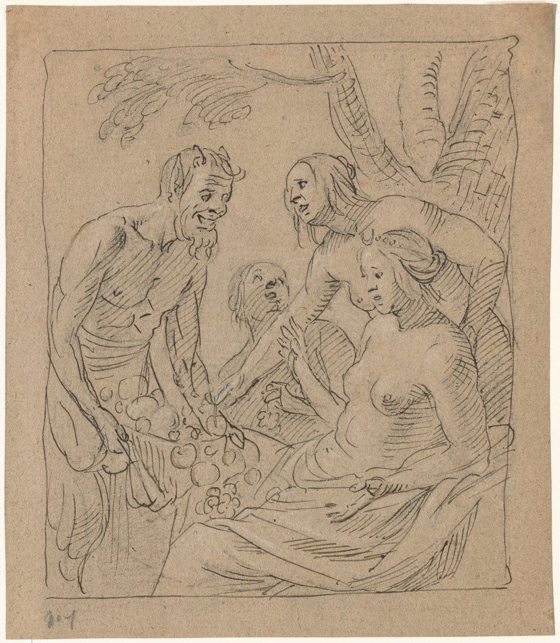 Diana og to nymfer modtager gaver fra en satyr (recto) af Gerrit van Honthorst