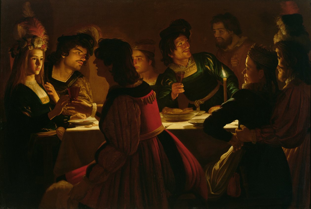 Festscene med et ungt ægtepar, ca. 1617 af Gerrit van Honthorst