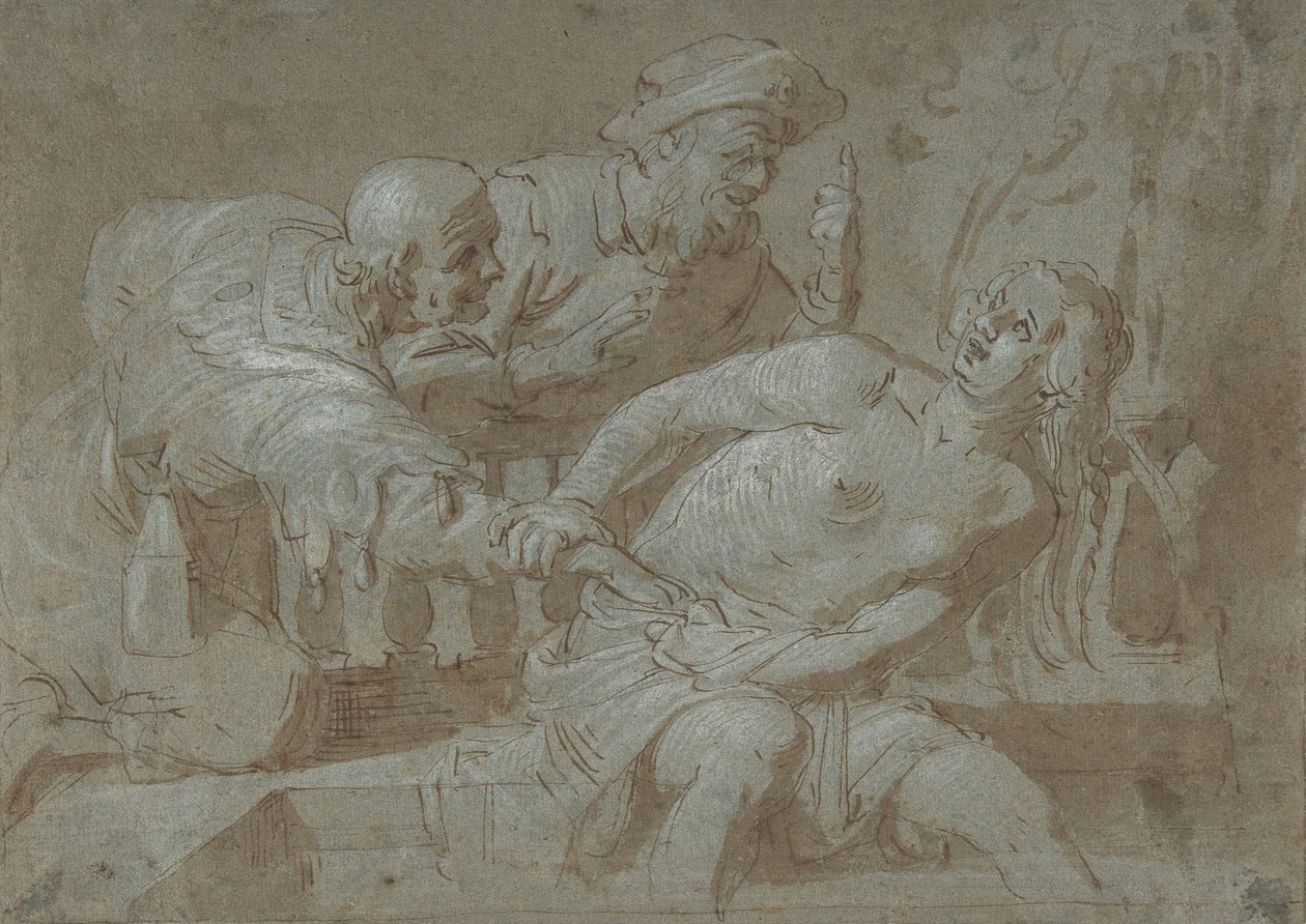 Susanna and the Elders, begyndelsen af det 17.-midten af det 17. århundrede. af Gerrit van Honthorst