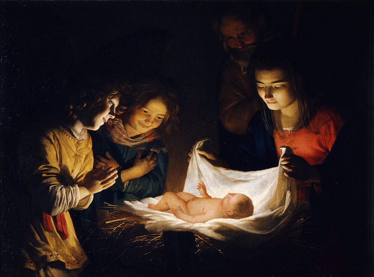 Tilbedelsen af Kristusbarnet, ca. 1620 af Gerrit van Honthorst
