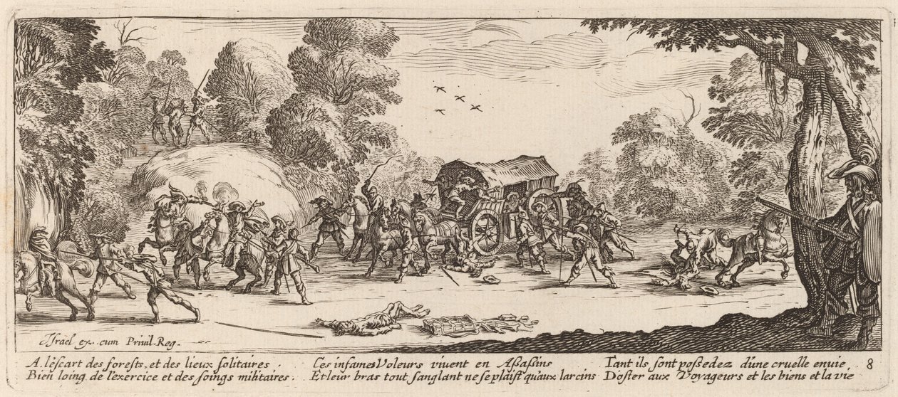 Angreb på en træner af Gerrit van Schagen after Jacques Callot