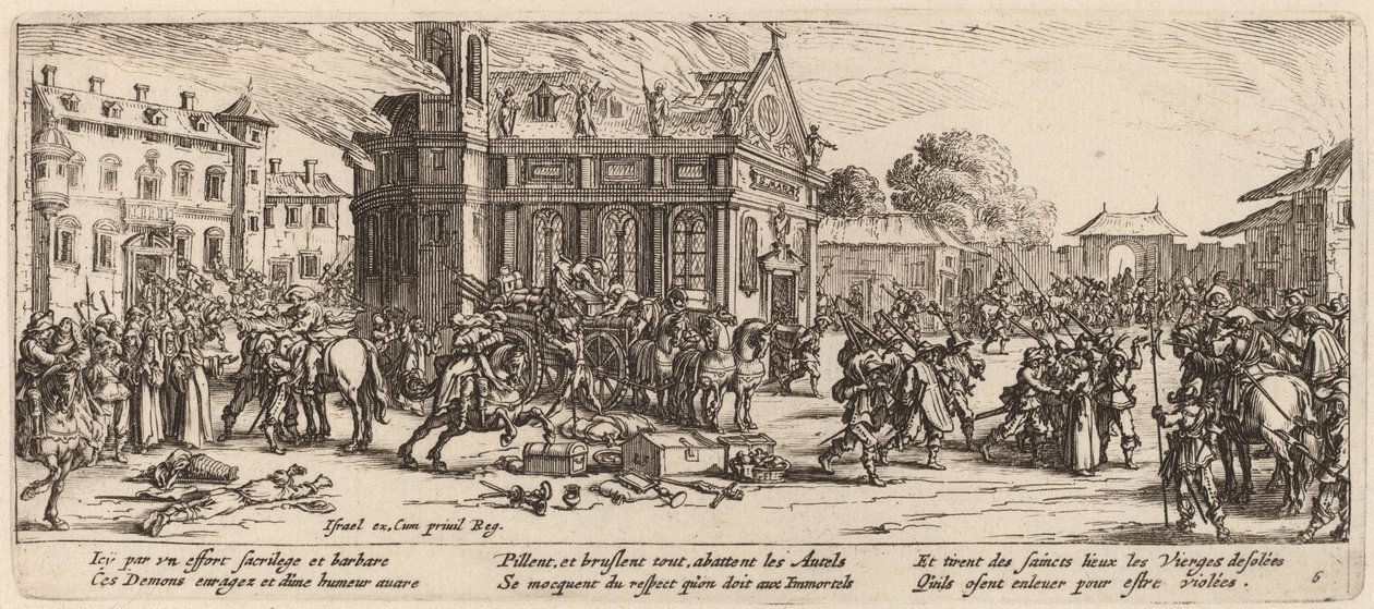 Ødelæggelse af et kloster af Gerrit van Schagen after Jacques Callot
