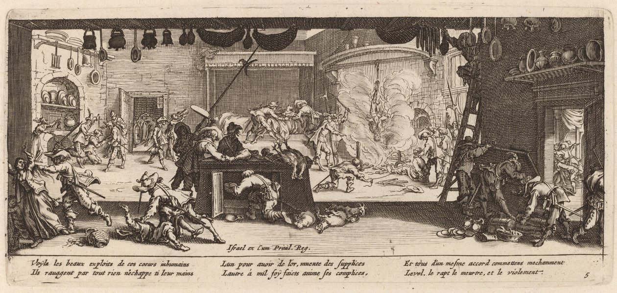Plyndring af et stort bondehus af Gerrit van Schagen after Jacques Callot