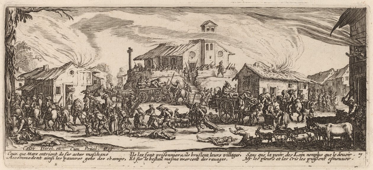 At plyndre og brænde en landsby af Gerrit van Schagen after Jacques Callot