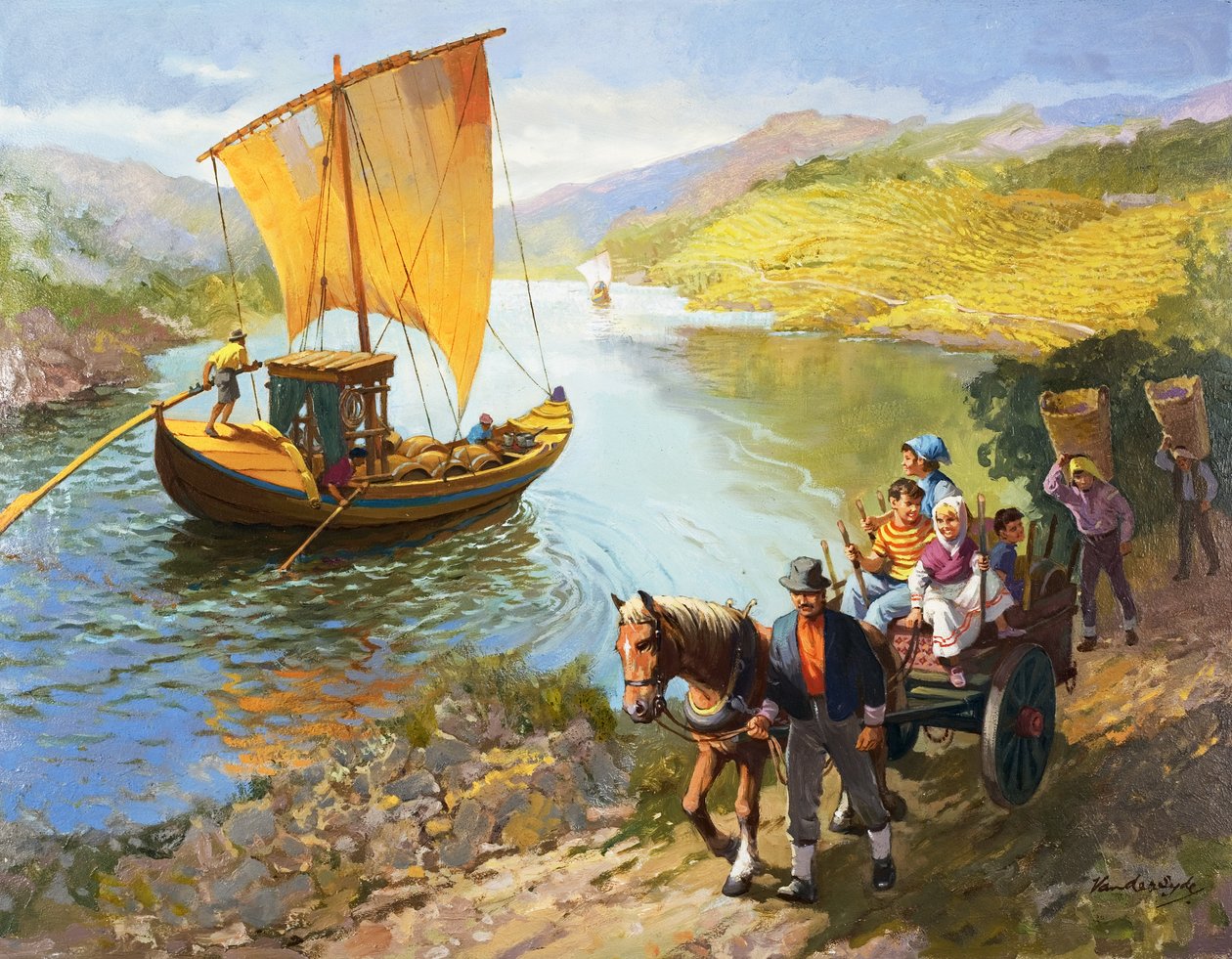 Drueplukkerne i Portugal (gouache på papir) af Gerritt Vandersyde