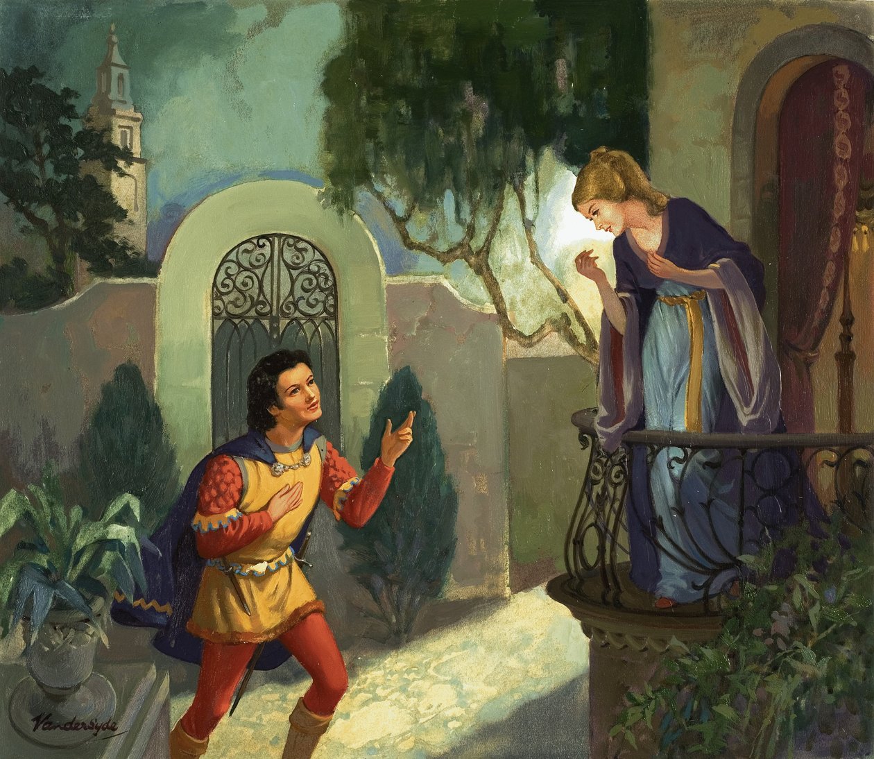 Uidentificeret balkonscene, muligvis Romeo og Julie af Gerritt Vandersyde