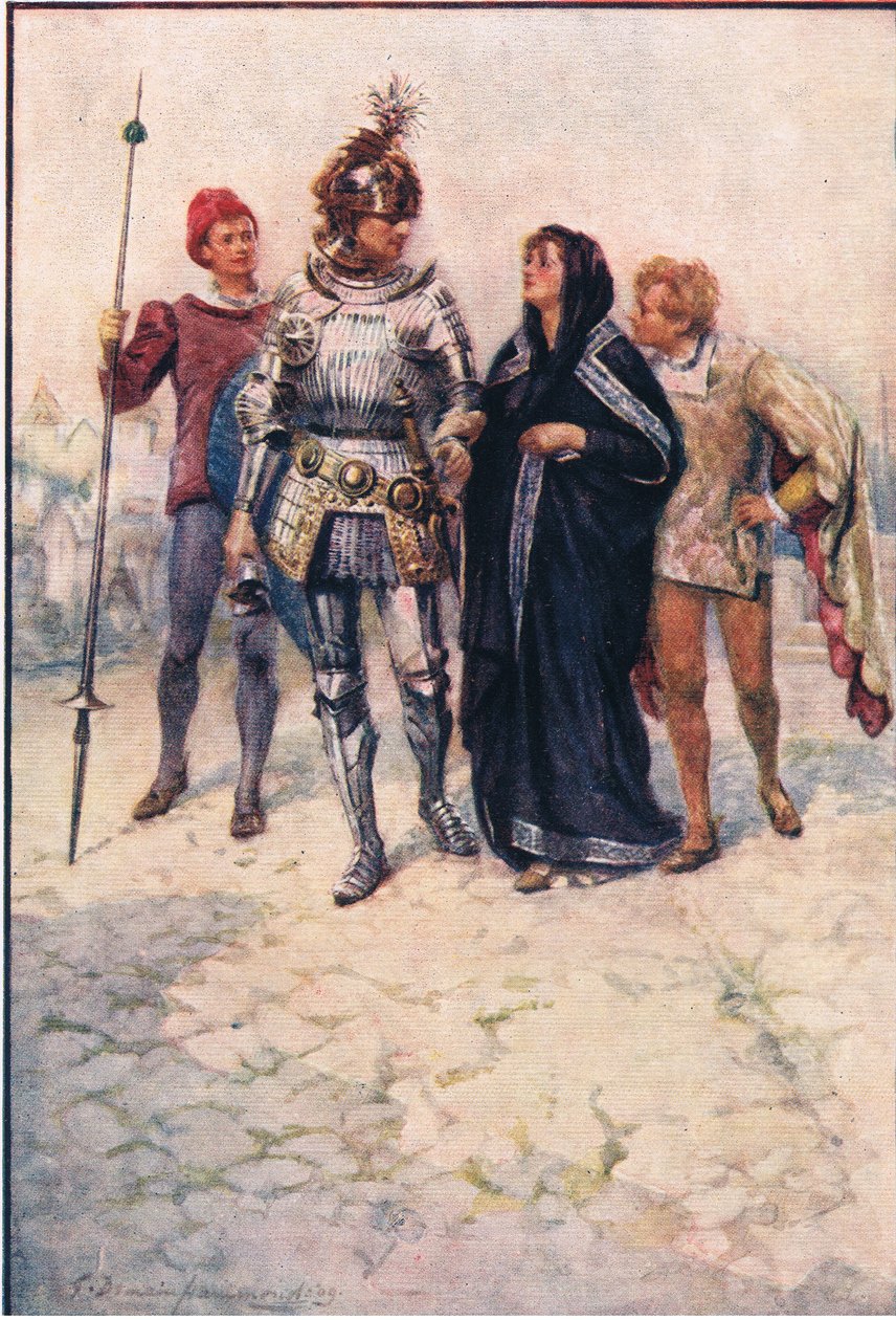 Prins Arthur fører Belge og hendes sønner ind på slottet, Stories from the Faerie Queen udgivet af George Harrap and Company af Gertrude E. Demain (after) Hammond