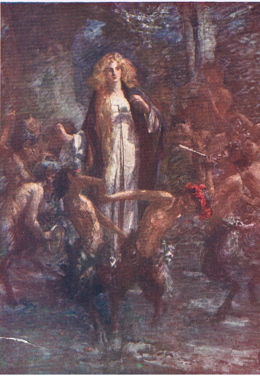Satyrerne dansede rundt om hende i glæde, Stories from the Faerie Queen udgivet af George Harrap and Company af Gertrude E. Demain (after) Hammond