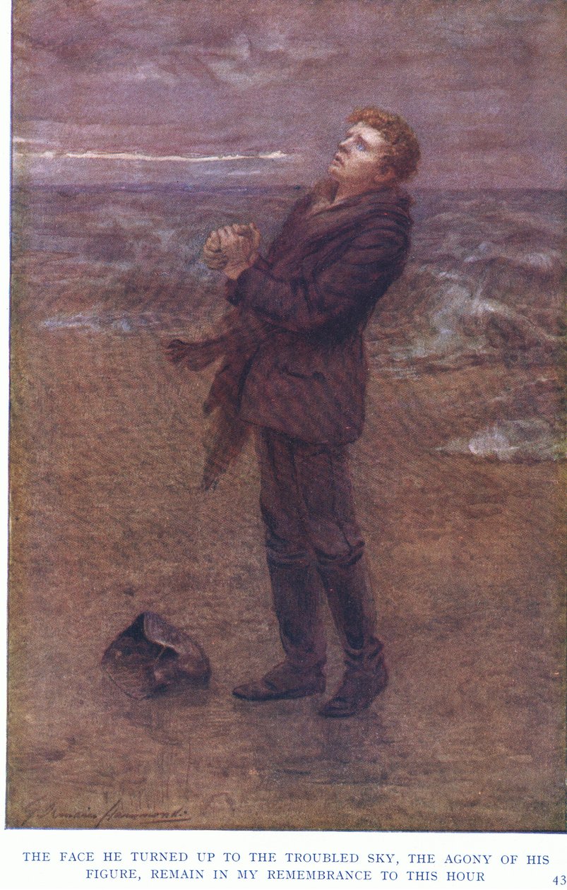 Ansigtet, han vendte op mod den urolige himmel, hans skikkelses smerte, forbliver i min erindring til denne time af Gertrude E. Demain Hammond