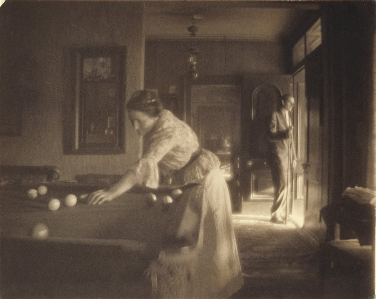 Billardspillet, ca. 1907 (platintryk) af Gertrude Käsebier