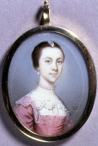 Portrætminiature af Rachael Chumley, ca. 1749 (akvarel på elfenben på kort) af Gervase Spencer
