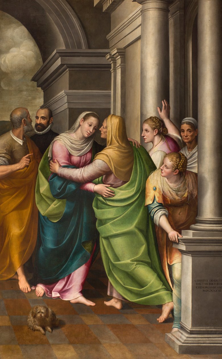 Sydlige tværskib, besøgsalter, altertavle af Gervaso Gatti, besøg af Maria til sin kusine Elisabeth 1583 af Gervasio Gatti