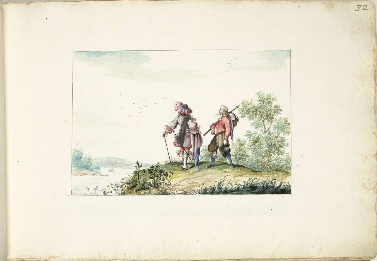 Herre og vandrer i et landskab af Gesina ter Borch (signed by artist)