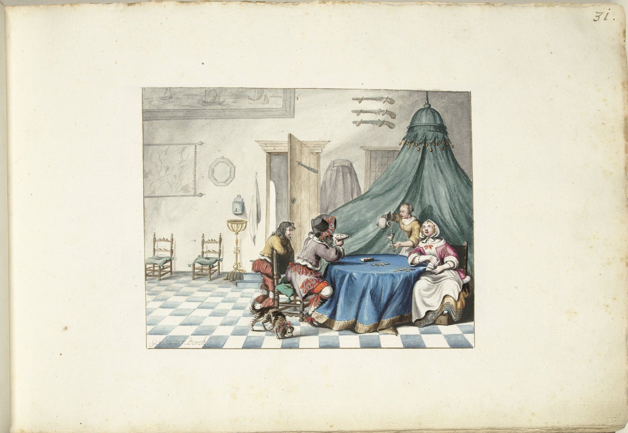 Kortspillere i et interiør af Gesina ter Borch (signed by artist)