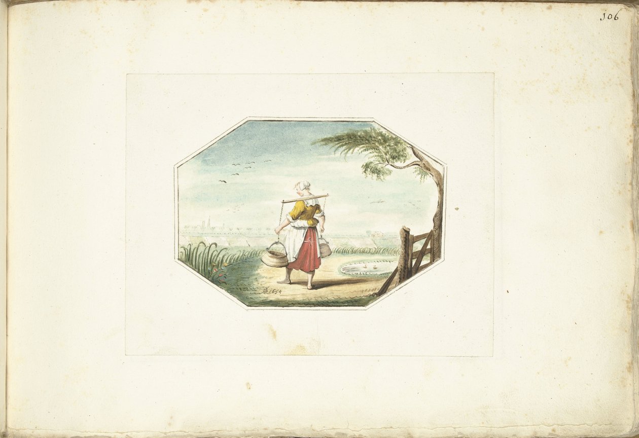 Mælkepige med spande i et landskab af Gesina ter Borch (signed by artist)