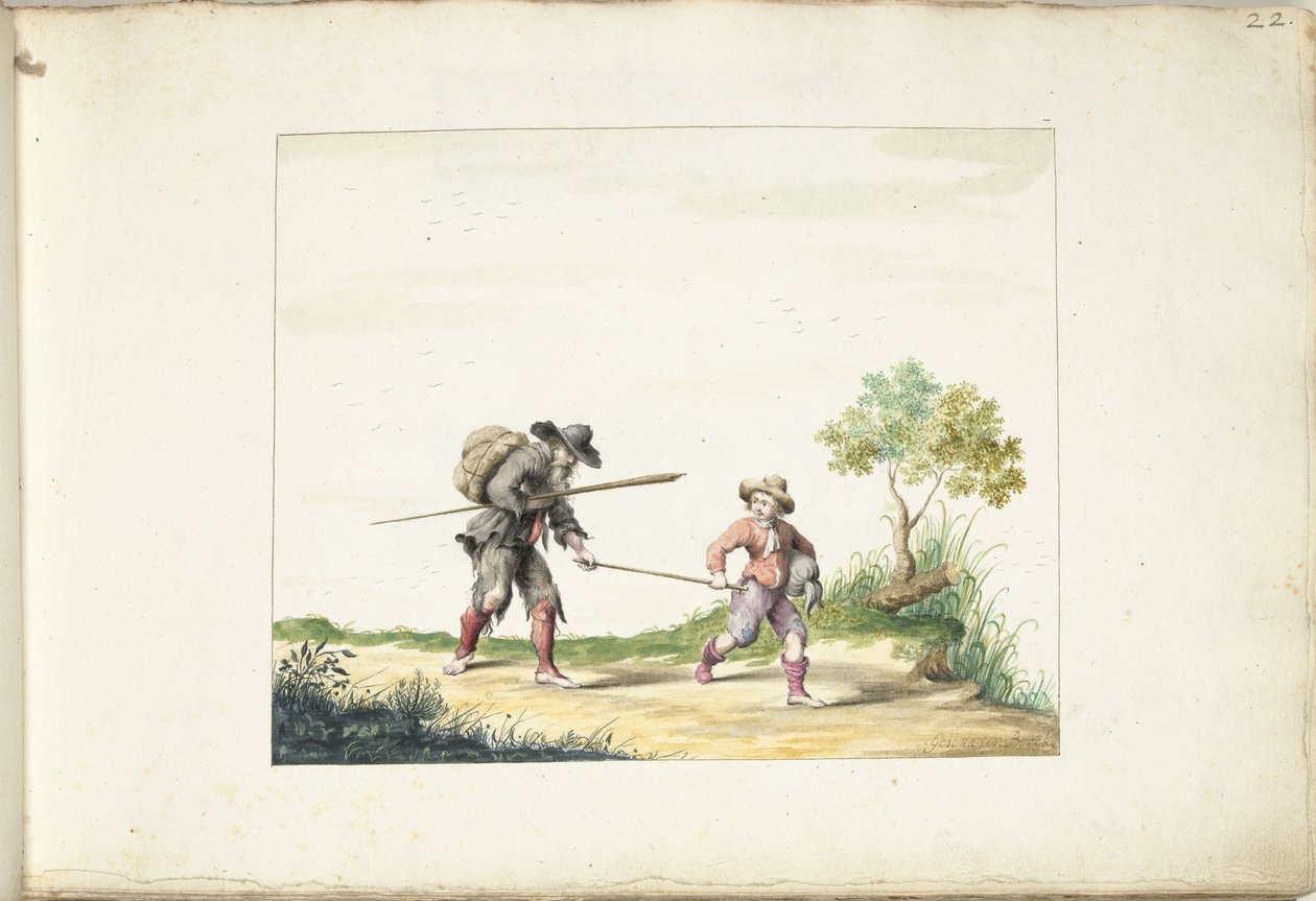 Gammel blind tigger ledet af en dreng af Gesina ter Borch (signed by artist)