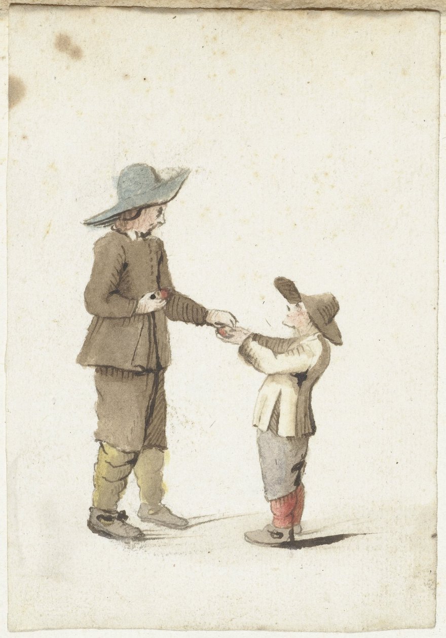 Dreng giver et æble til en yngre dreng af Gesina ter Borch