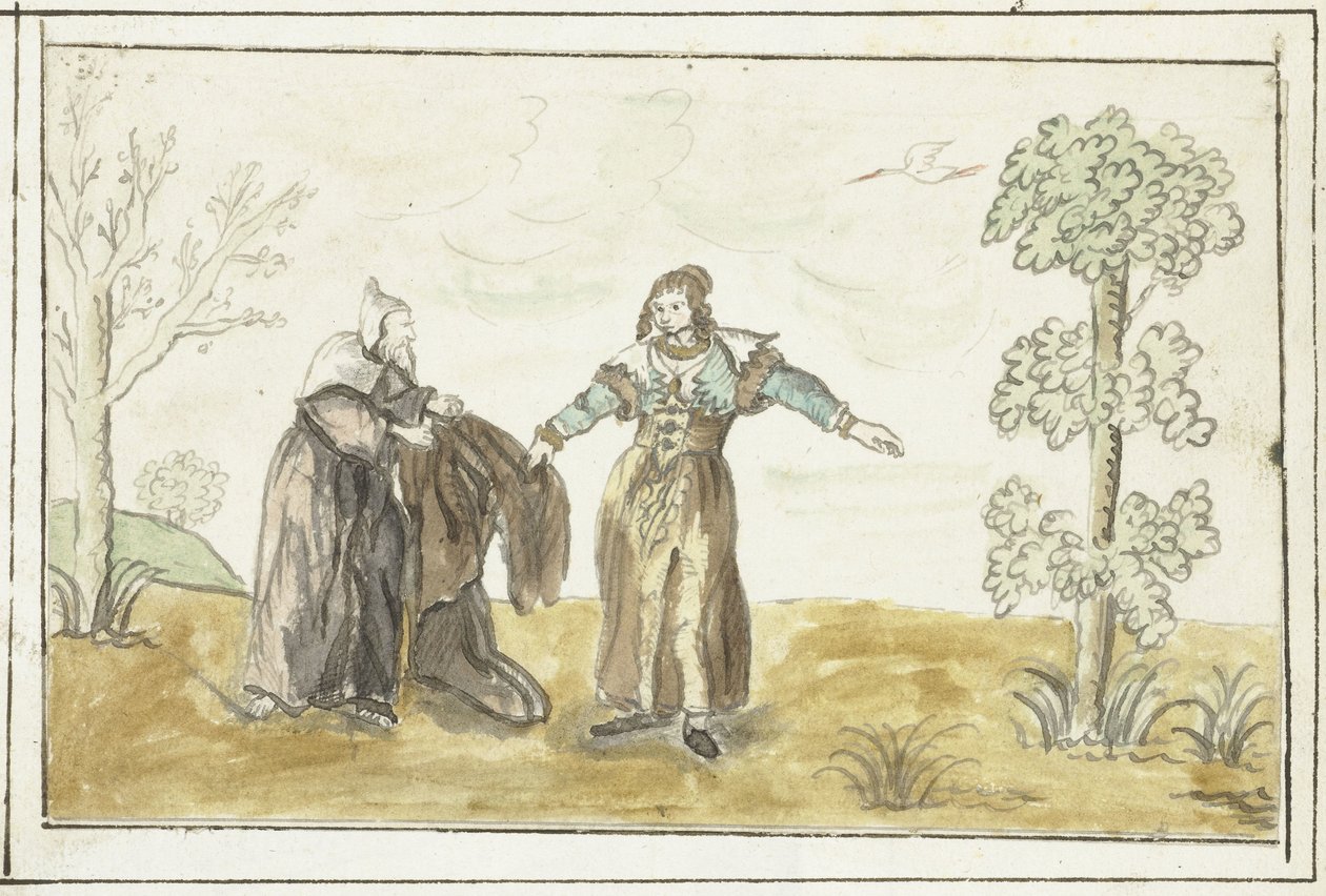 Eremit giver en dame sin kappe af Gesina ter Borch