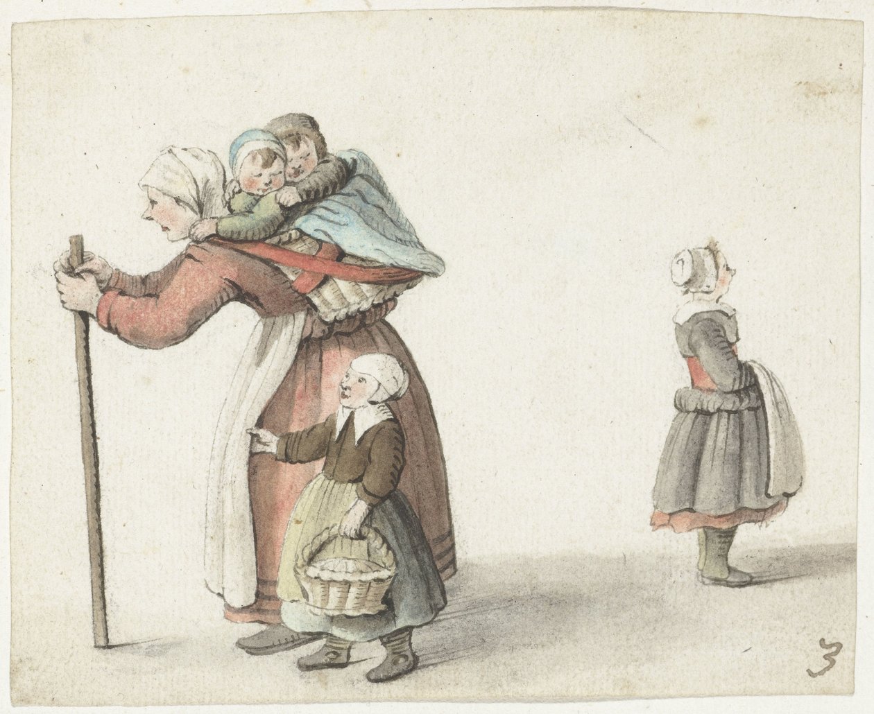 Kvinde med to børn i barnevogn af Gesina ter Borch