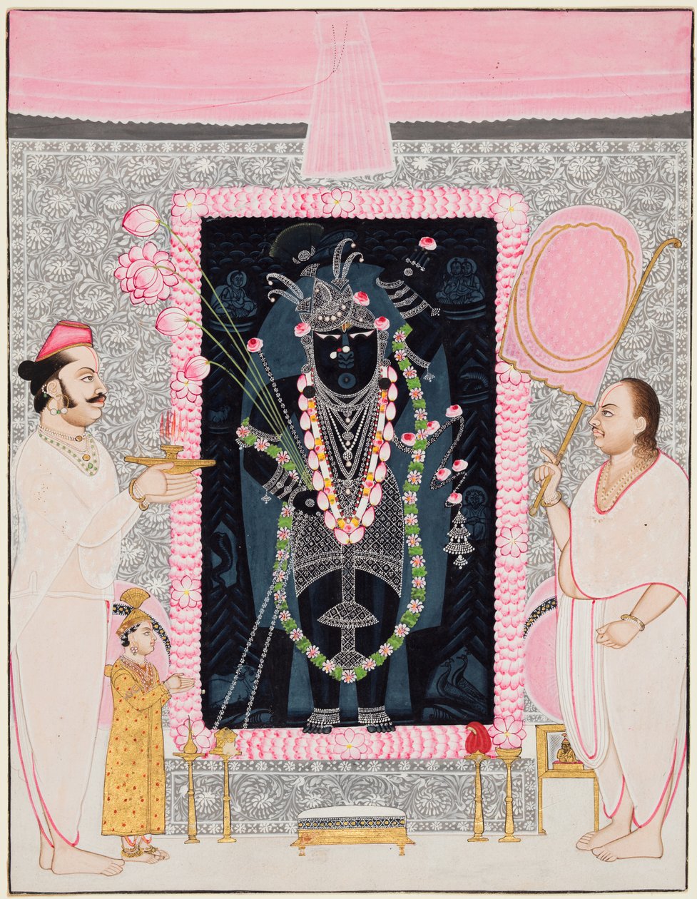 Overpræsten Tilakayat Govardhanlalji MKS ofringer til Shri Nathji i fejring..., s. 1890 af Ghasiram Hardev Sharma