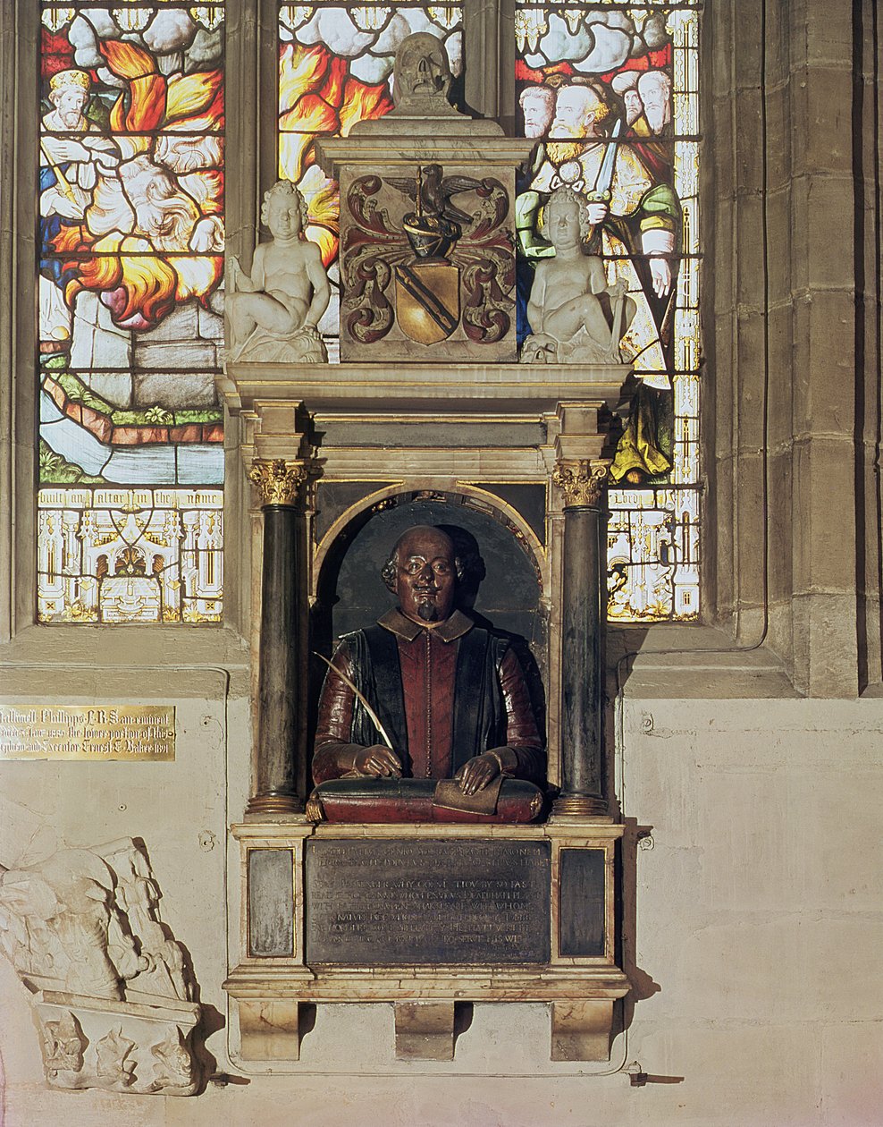 Monument til William Shakespeare (1564-1616) ca. 1616-23 (sten og marmor) af Gheerart Janssen
