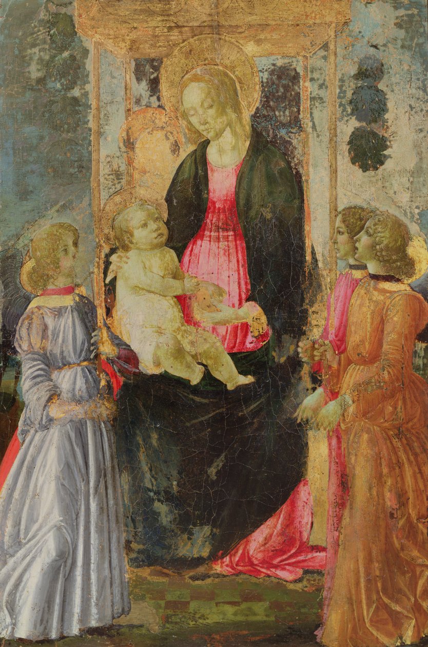 Tronet Madonna og barn med ledsagende engle af Gherardo di Giovanni